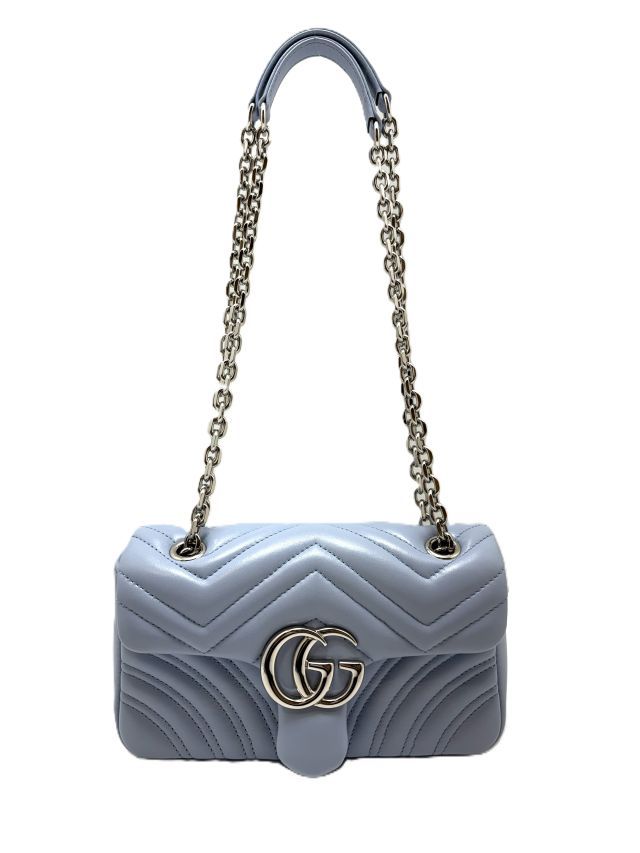 GUCCI グッチ GGマーモント スモールショルダーバッグ ライトブルー レザー 837280 ショルダーバッグ レザー ライトブルー レディース【中古】436