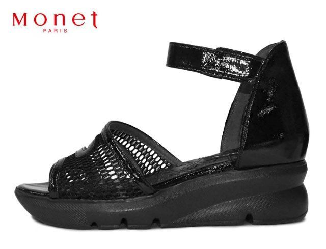モネ 241651 Monet メッシュサンダル ストラップサンダル レディースサンダル 4E 日本製 面ファスナー レザー 天然皮革 レディース 婦人 靴 ブラック 黒
