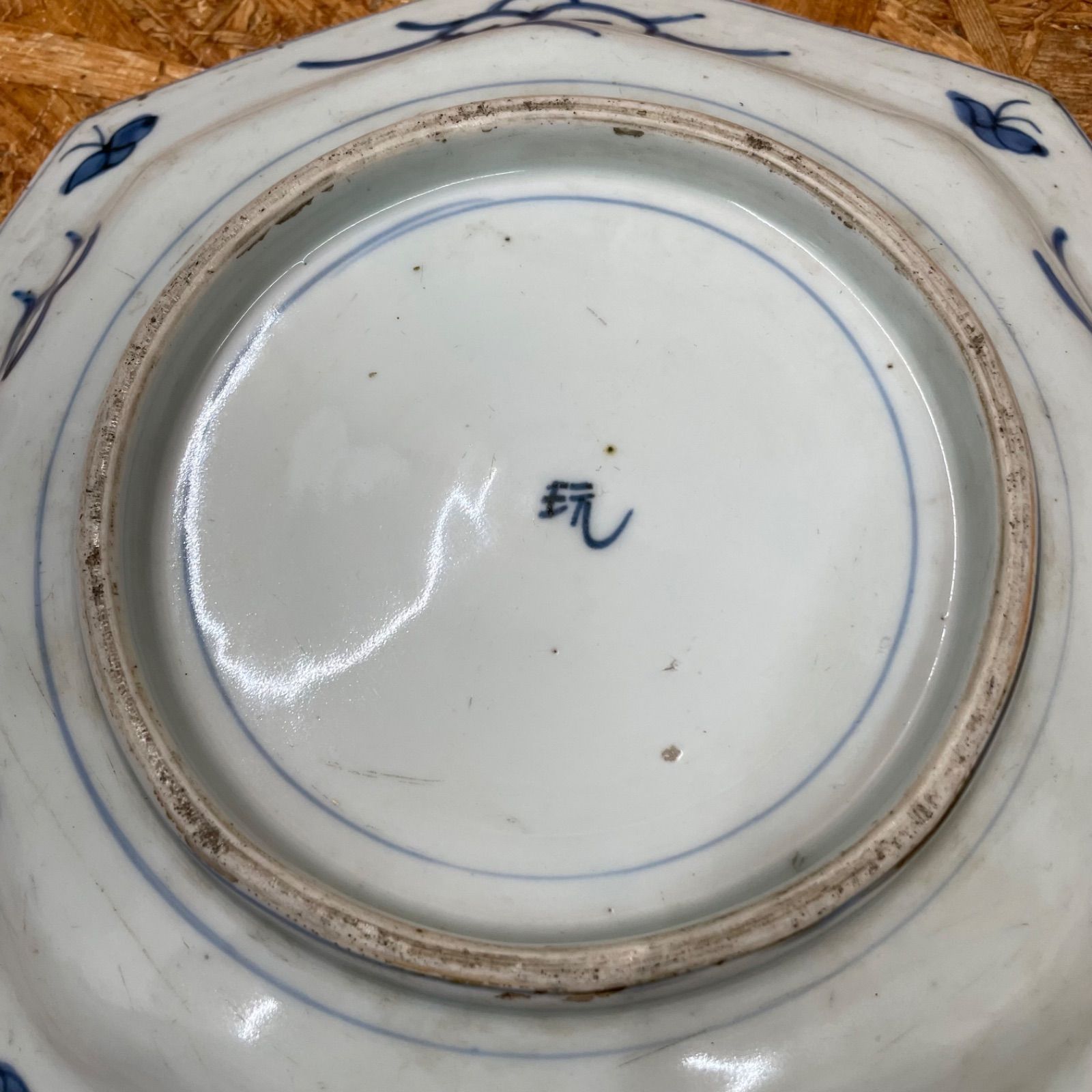 1】古伊万里焼 大皿 染付芙蓉手 鳥松竹梅文八角大皿 骨董品