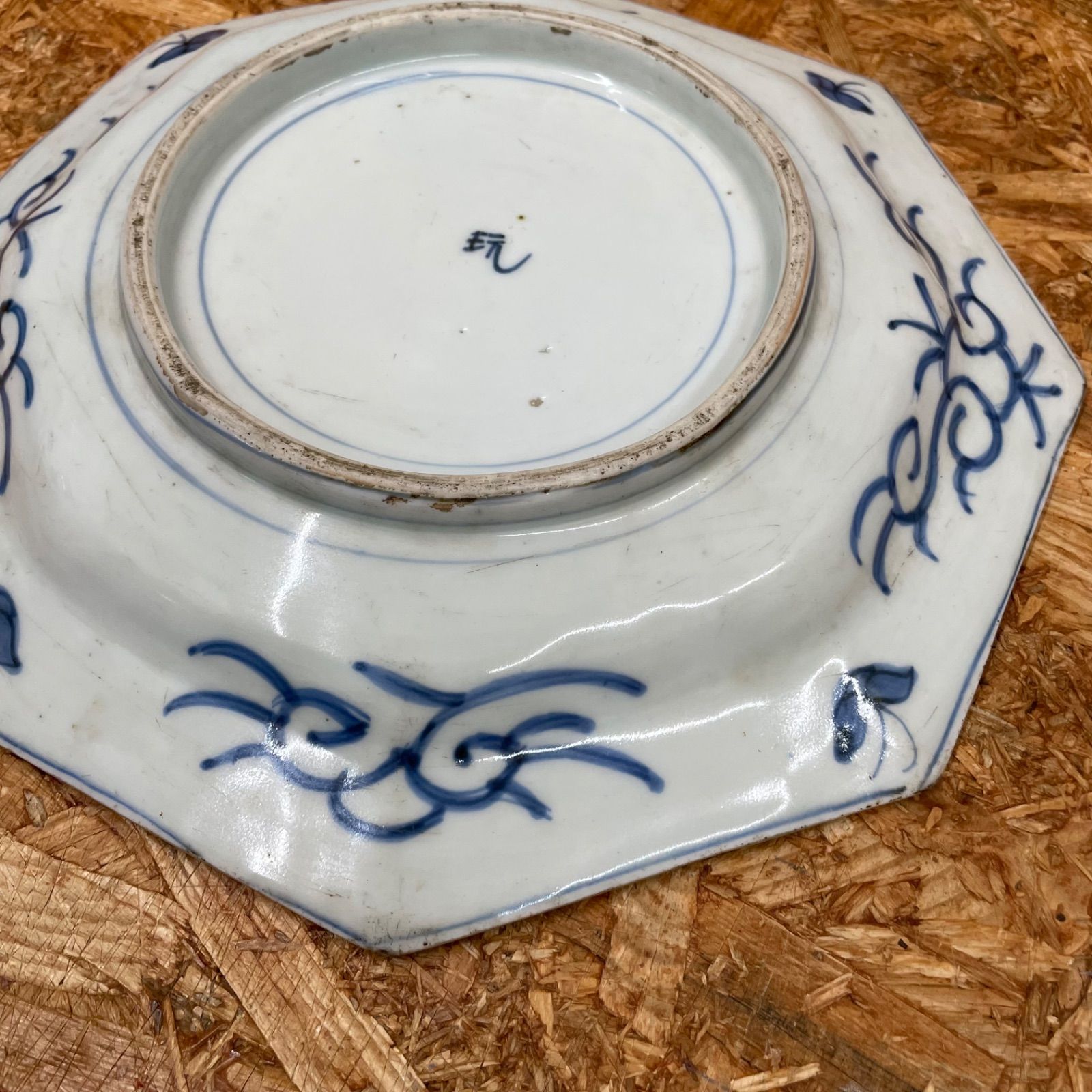 1】古伊万里焼 大皿 染付芙蓉手 鳥松竹梅文八角大皿 骨董品