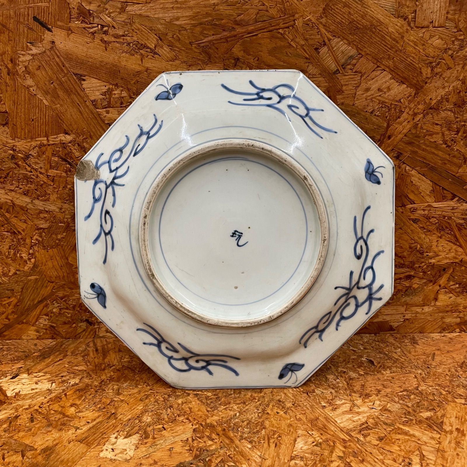 1】古伊万里焼 大皿 染付芙蓉手 鳥松竹梅文八角大皿 骨董品