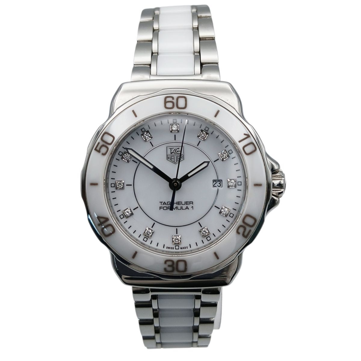 TAG HEUER タグホイヤー レディース フォーミュラー1 12P ダイヤ 32mm 腕時計 WAH1315.BA0868 レディース ステンレススチール セラミック ホワイト 中古