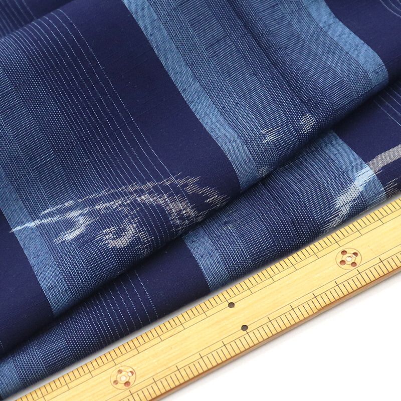 紬 袷 レディース 正絹 紺 鰹縞 波文 抽象文様 粋 身丈167cm 裄丈67.5