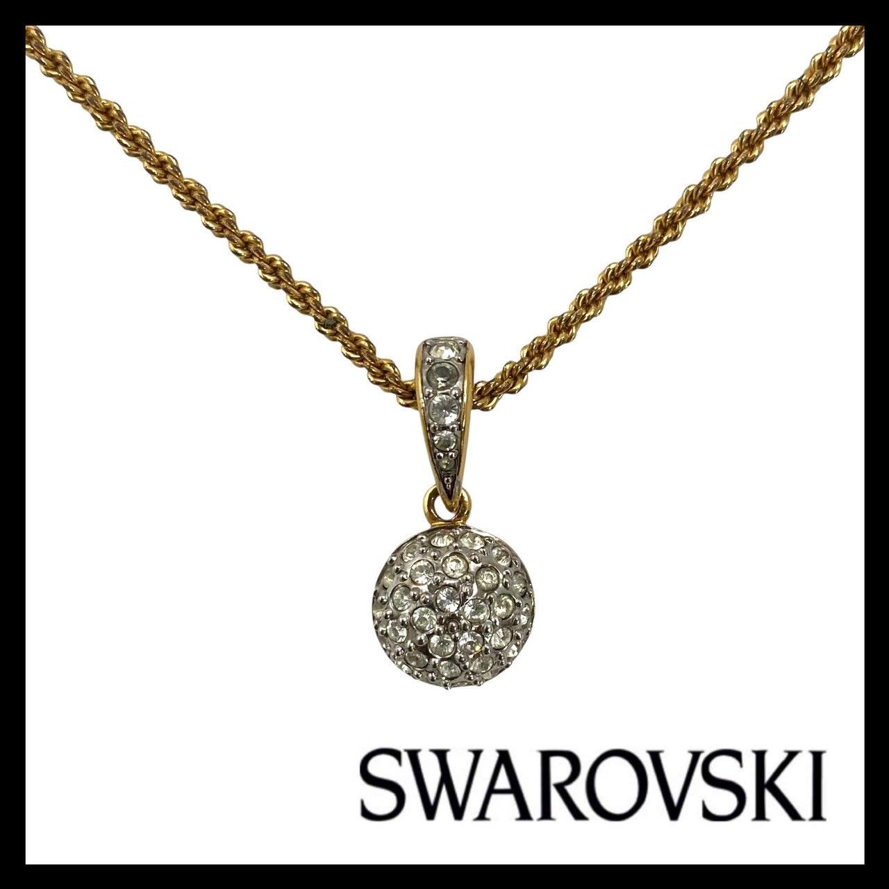 SWAROVSKI 大ぶりリーフ ブロー パヴェ ゴールド カラー SWAROVSKI】パヴェ クリスタル ネックレス ゴールド/金カラー サークル