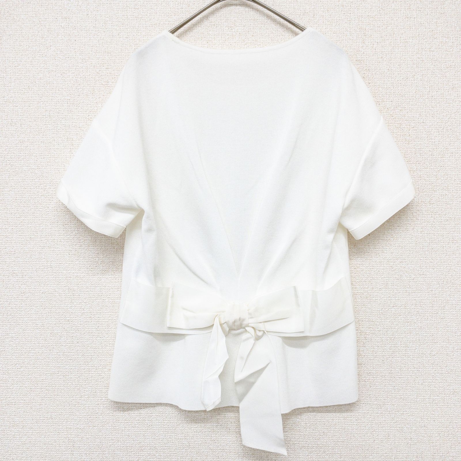 FOXEY フォクシー ニットトップス 半袖 バックリボン ミラノリブ
