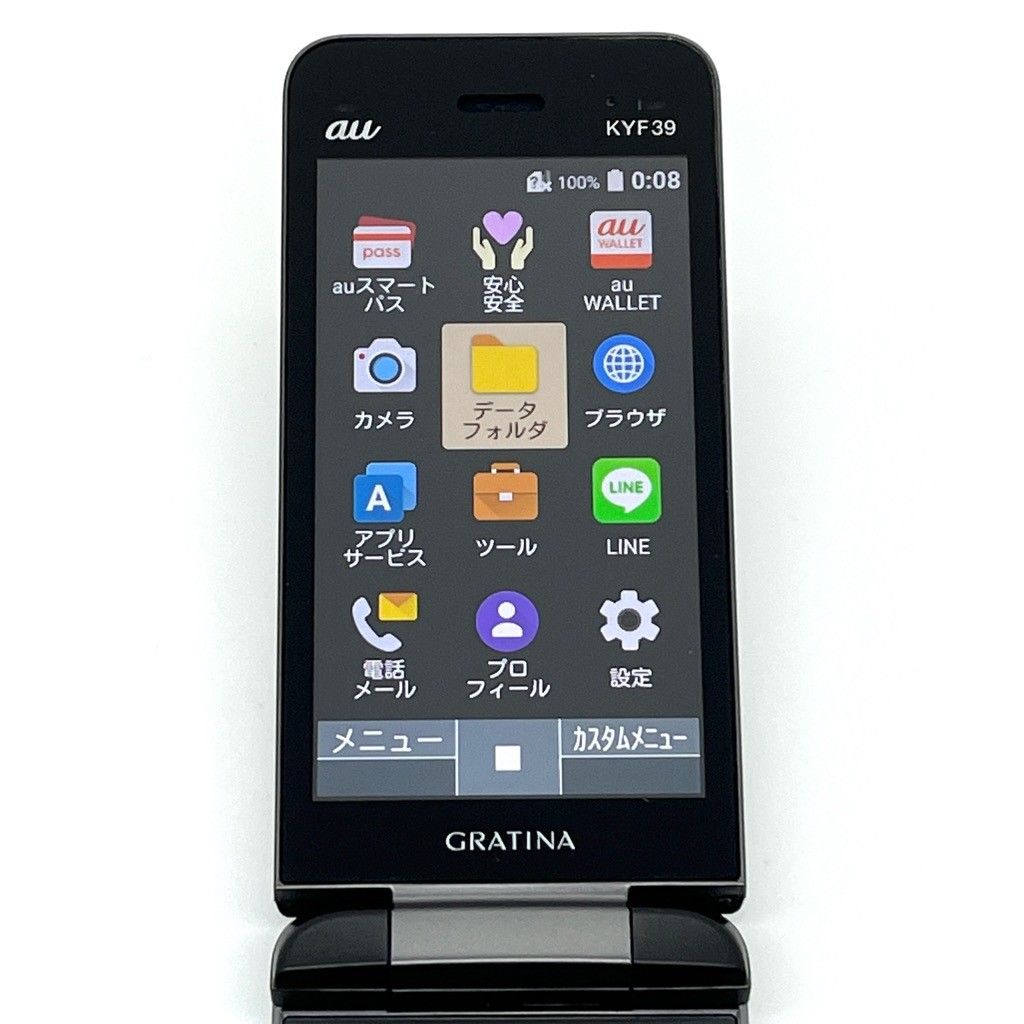良品】GRATINA KYF39 墨 ブラック au SIMロック解除済 4G LTEケータイ