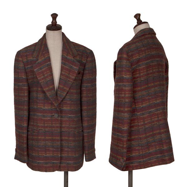 ミッソーニMISSONI DONNA ウールボーダー織り1Bジャケット 赤マルチ40