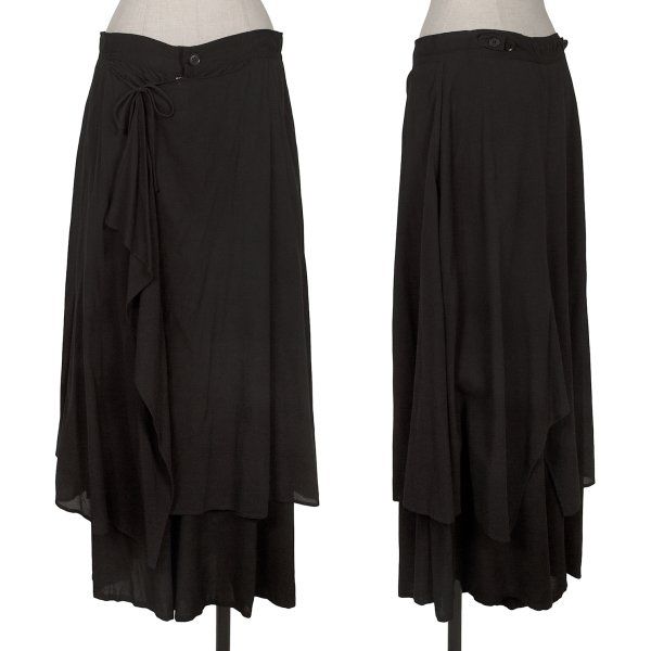 ヨウジヤマモト ノアールYohji Yamamoto NOIR 異素材ラップ切替ワイドパンツ 黒1