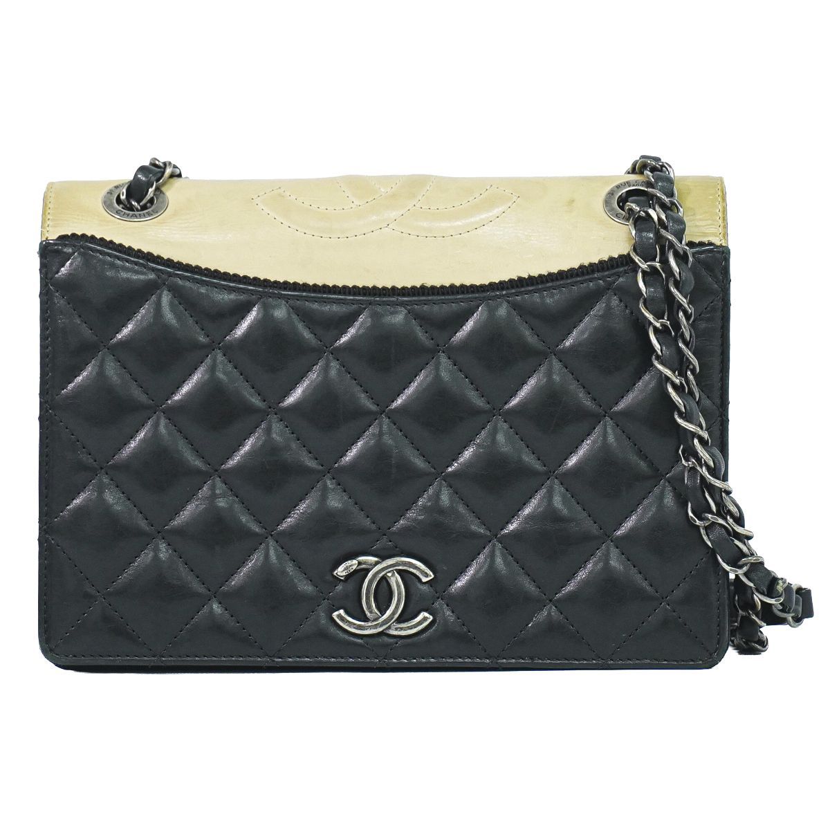 本物 シャネル CHANEL ココマーク マトラッセ バレリーヌ フラップ チェーン ショルダーバッグ ポシェット レザー ブラック ベージュ Matelasse バッグ 中古・