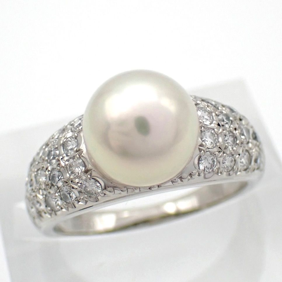 新品仕上げ済 MIKIMOTO ミキモト 8.5mm あこや 真珠 パール 10号 パヴェ ダイヤ リング Pt950 5047 89,540円