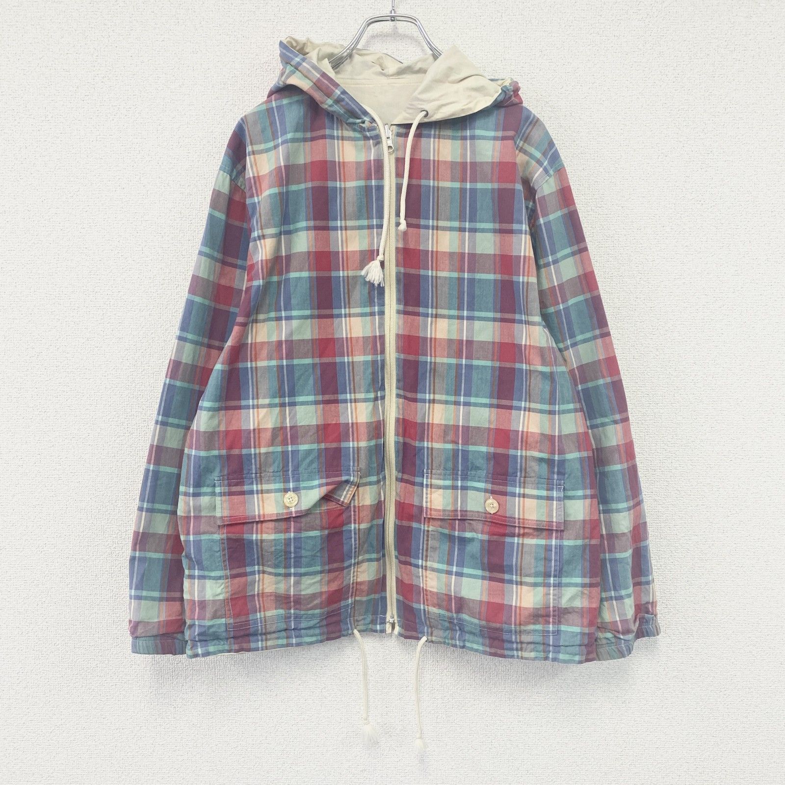 VAN Jacket　ヴァンジャケット　フルジップパーカー/フーディー　リバーシブル　チェック柄　マルチカラー　アイボリー　Lサイズ　古着