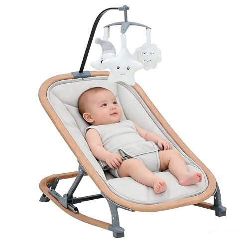 GarveeLife バウンサー 新生児 2in1 バウンシングシート 生後1カ月頃~ 3段階調節 折り畳み 組立不要 持ち運び 軽量 静音 ゆりかご ベビー用品 赤ちゃん 出産祝い プレゼント グレーmt