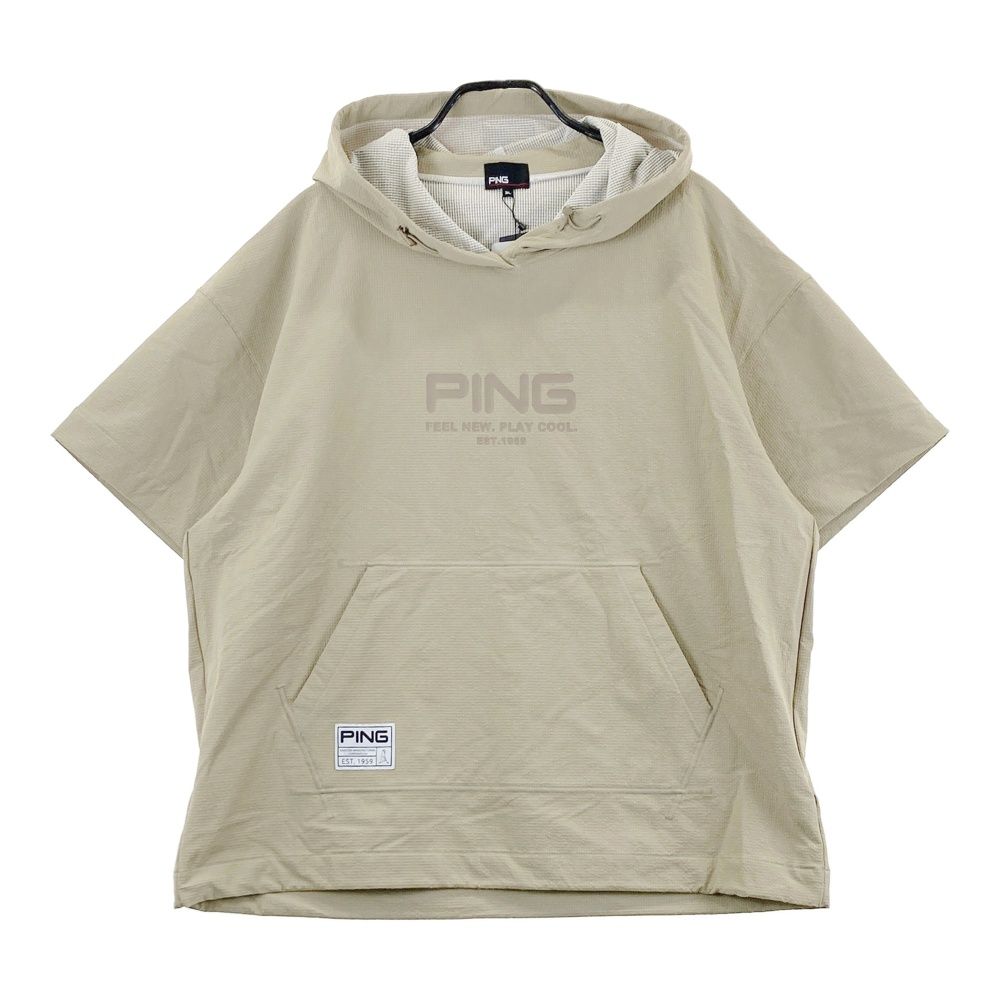 サイズ：3L PING ピン 2026年モデル フード付 半袖ブルゾン プルオーバー ベージュ系 [240101733598] ゴルフウェア メンズ ストスト