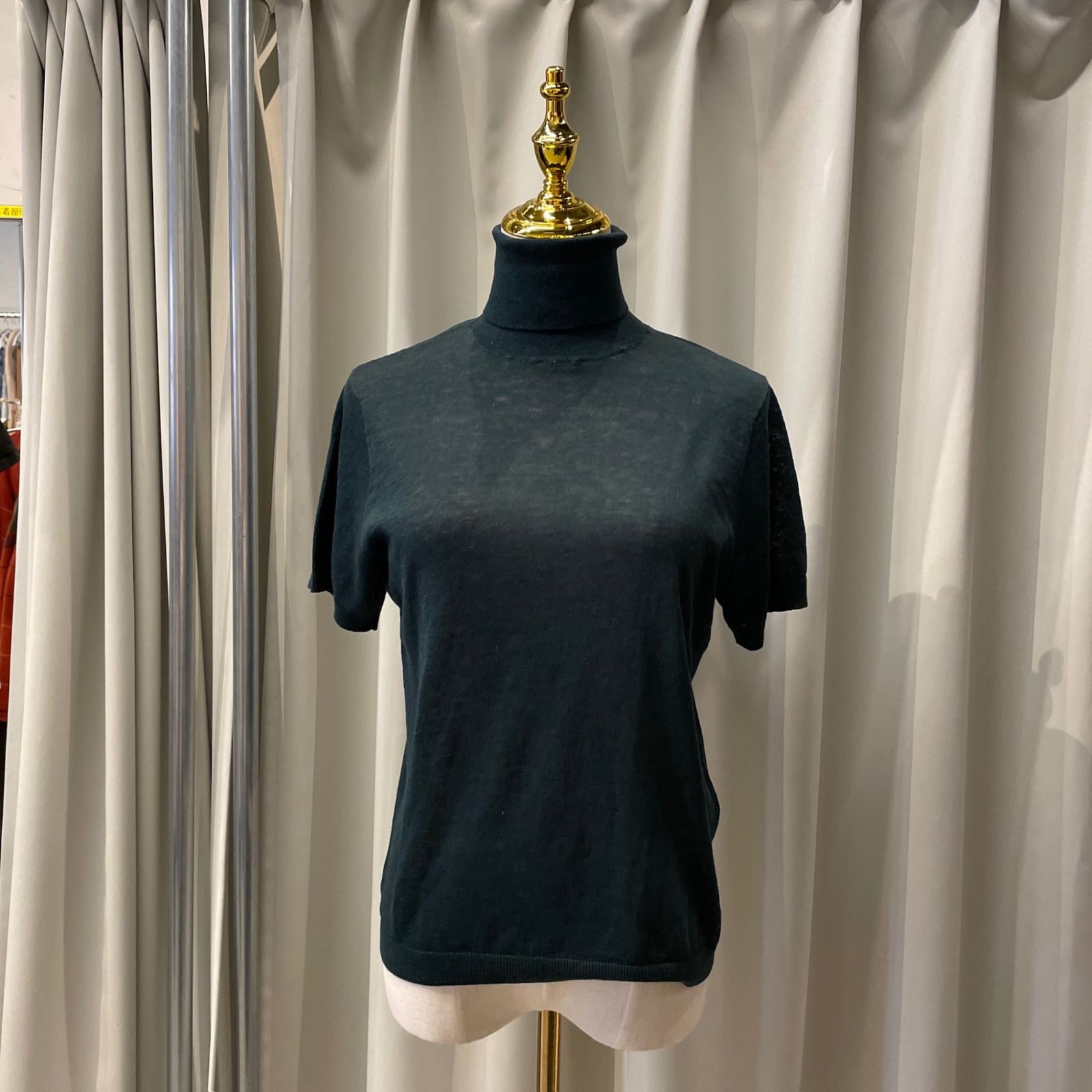 【東あずま店　併売品】　45R フォーティーファイブアール　ハイネック　ブラウス シャツ トップス　レディース　blouse　shirt　Tops　ladies　コットン　半袖　緑　グリーン　GREEN　ミドリ