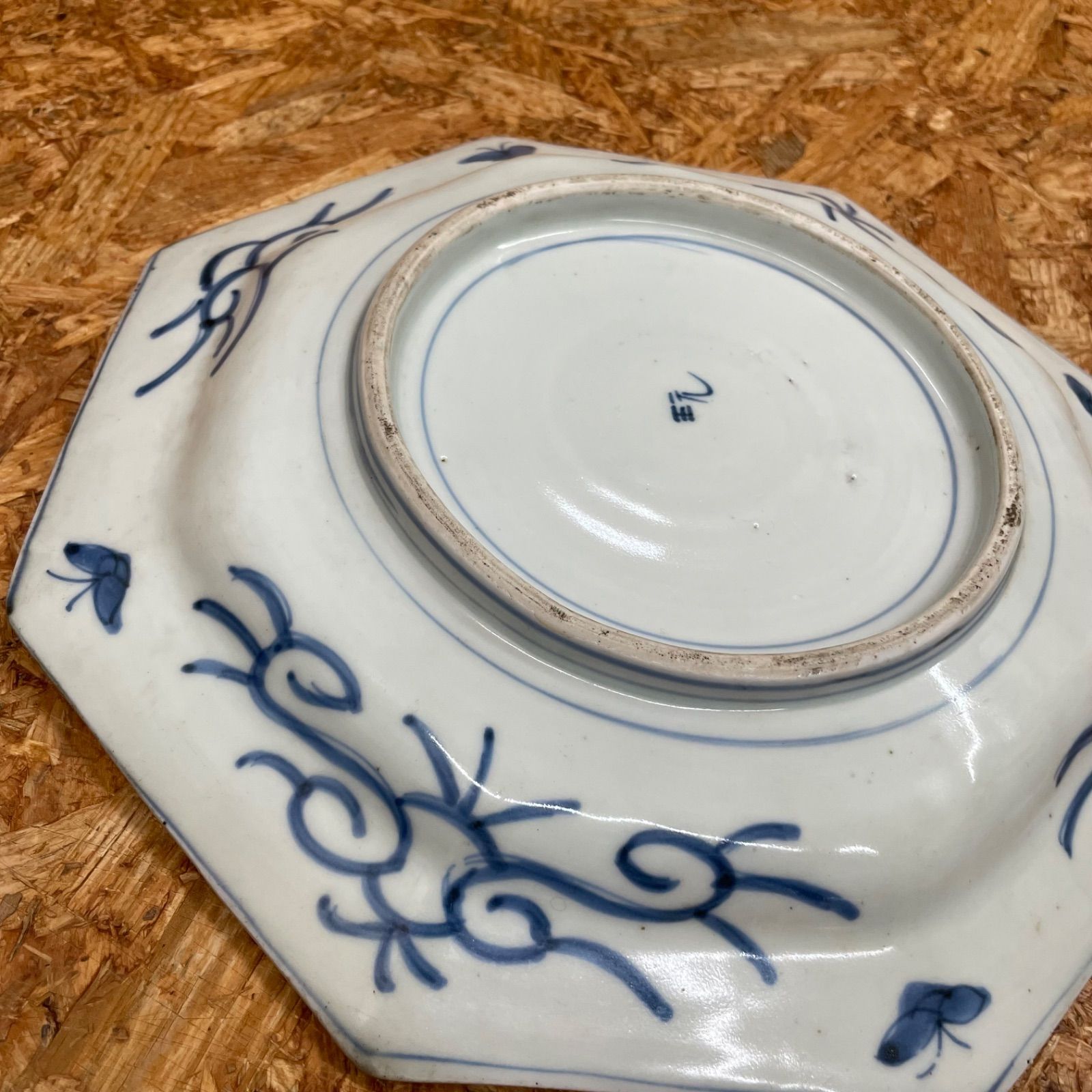 2】古伊万里焼 大皿 染付芙蓉手 鳥松竹梅文八角大皿 骨董品