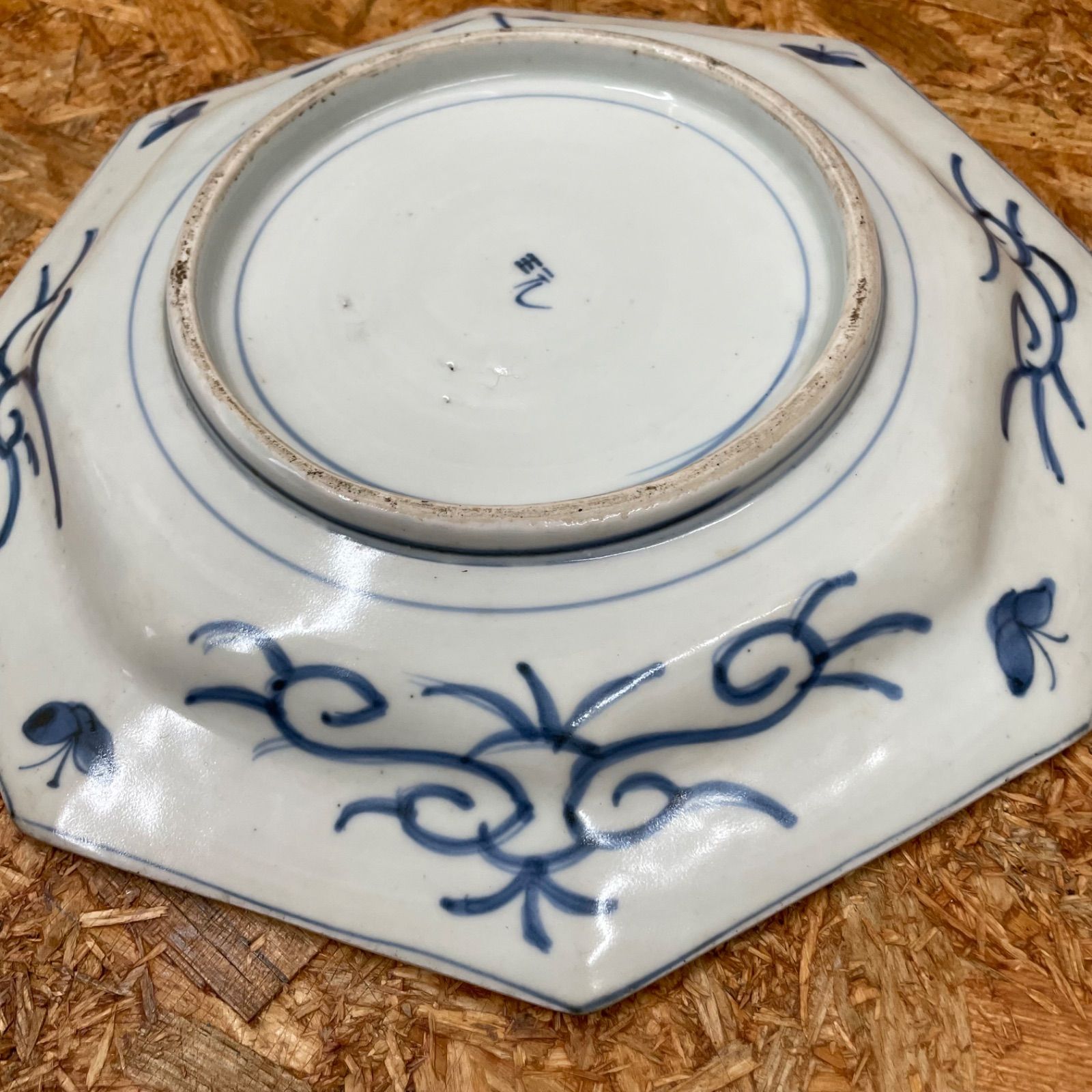 2】古伊万里焼 大皿 染付芙蓉手 鳥松竹梅文八角大皿 骨董品