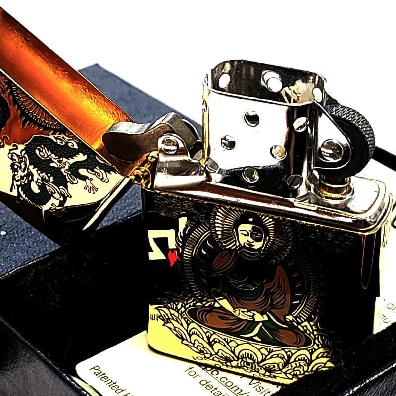 ZIPPO 一点物 釈迦如来 K24 純金メッキ ゴールドプレート 2016年製 絶版 ジッポ かっこいい 双龍 彫刻 廃盤 お守り 珍しい おしゃれ メンズ ギフト プレゼント
