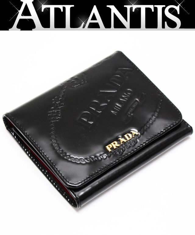 PRADA プラダ コンパクト 三つ折り財布 光沢カーフ 黒 【75697】