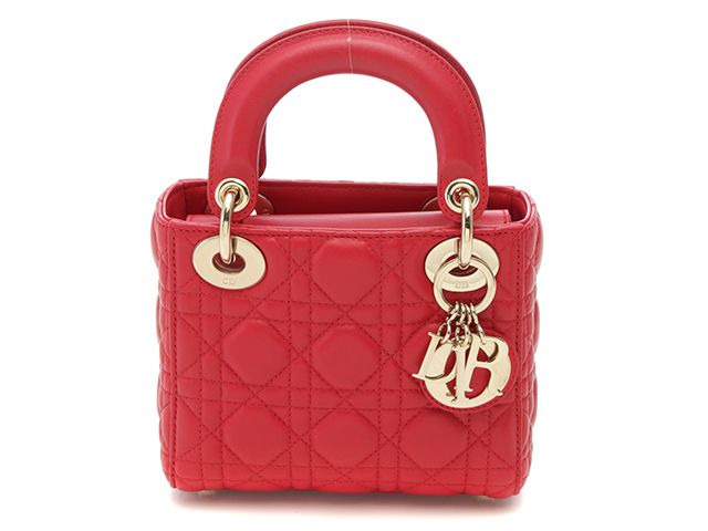 Dior ディオール カナージュ レディディオールミニ　ハンドバッグ レッド/GP ラムスキン【中古】【430】2148104123640 213,098円