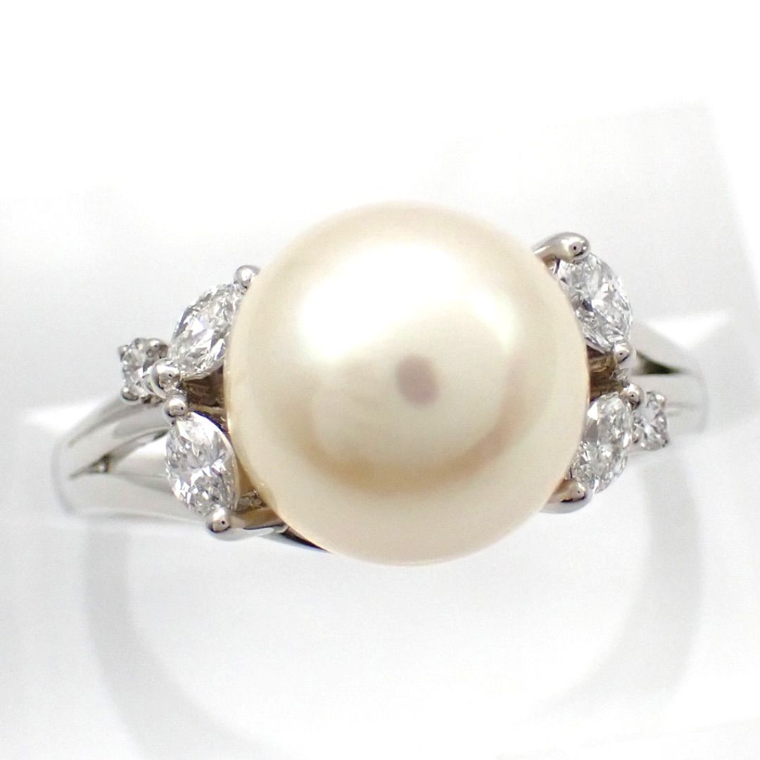 新品仕上げ済 MIKIMOTO ミキモト 9.5mm 大粒 真珠 パール 10号 マーキス ダイヤ リング Pt950 5051