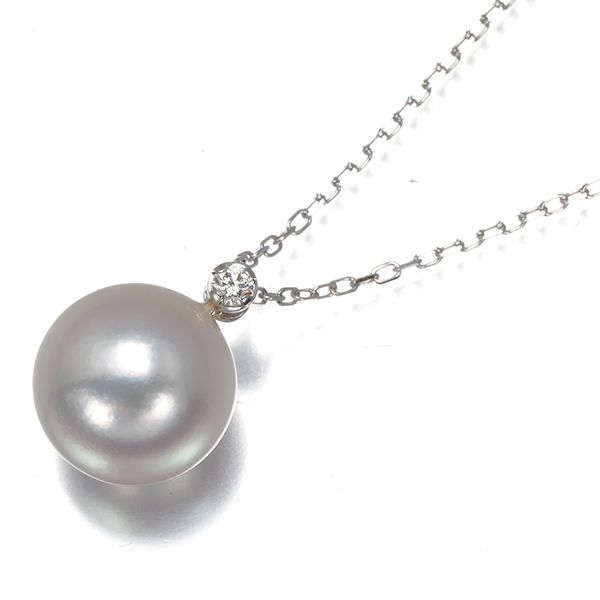 パール 真珠 9.4mm ダイヤ ダイヤモンド 0.03ct 一粒 ネックレス K18WG ソーティング #196283 38,870円