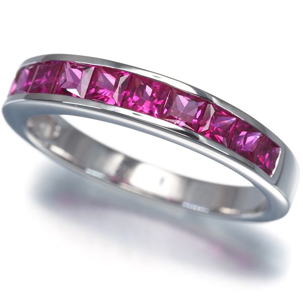ルビー 0.88ct プリンセスカット レールセッティング リング K18WG #197719