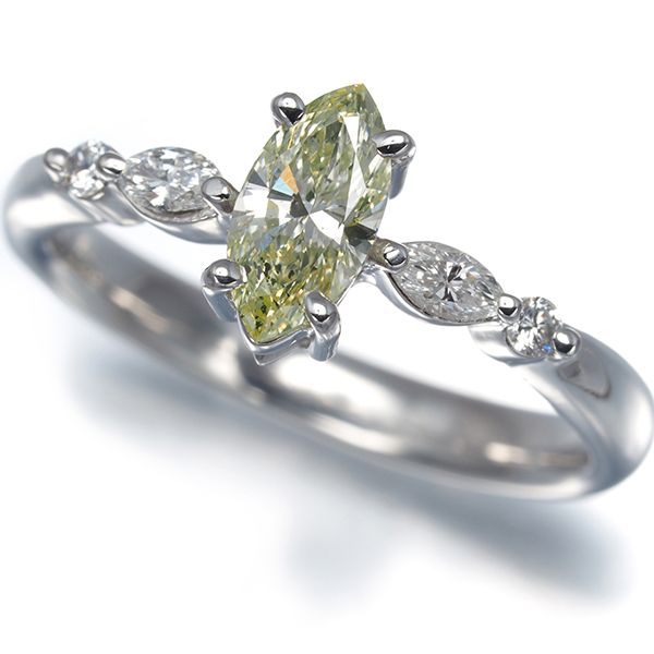 イエロー&クリア ダイヤ ダイヤモンド 0.517ct/0.16ct マーキスカット 2種カット リング Pt900 #198319
