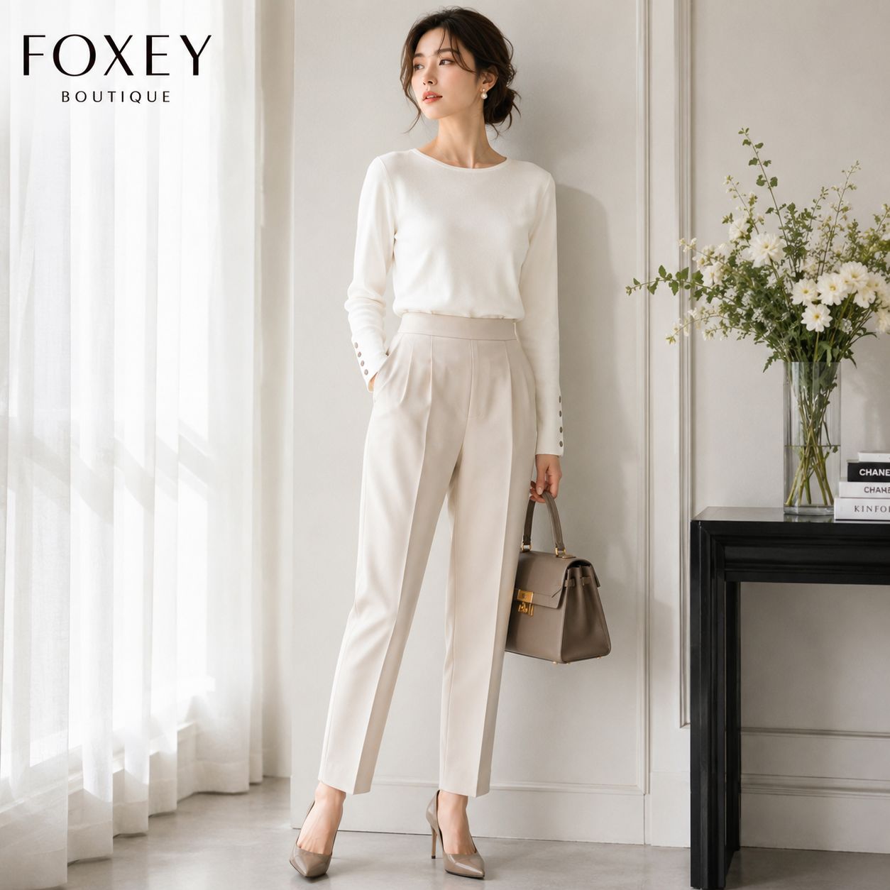 【未使用に近い / 上質ウールの人気モデル】FOXEY BOUTIQUE / フォクシーブティック 40「Mサイズ/9号相当」ホワイト Knit Tops 