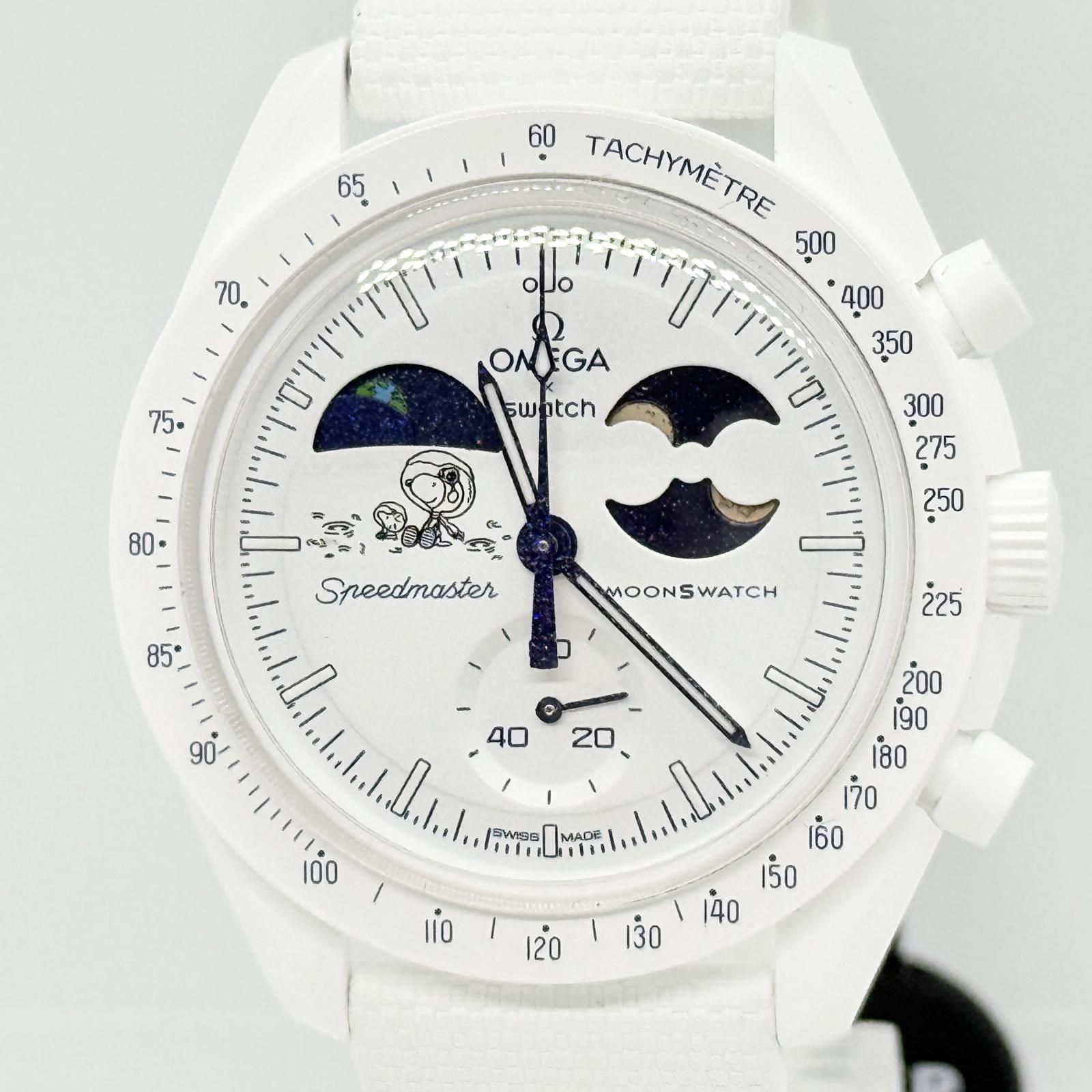 OMEGA オメガ ×スウォッチ ミッショントゥアース フェイズムーンシャインゴールド スヌーピー SO33W701L ホワイト QZ メンズ 腕時計 稼働品 46,320円
