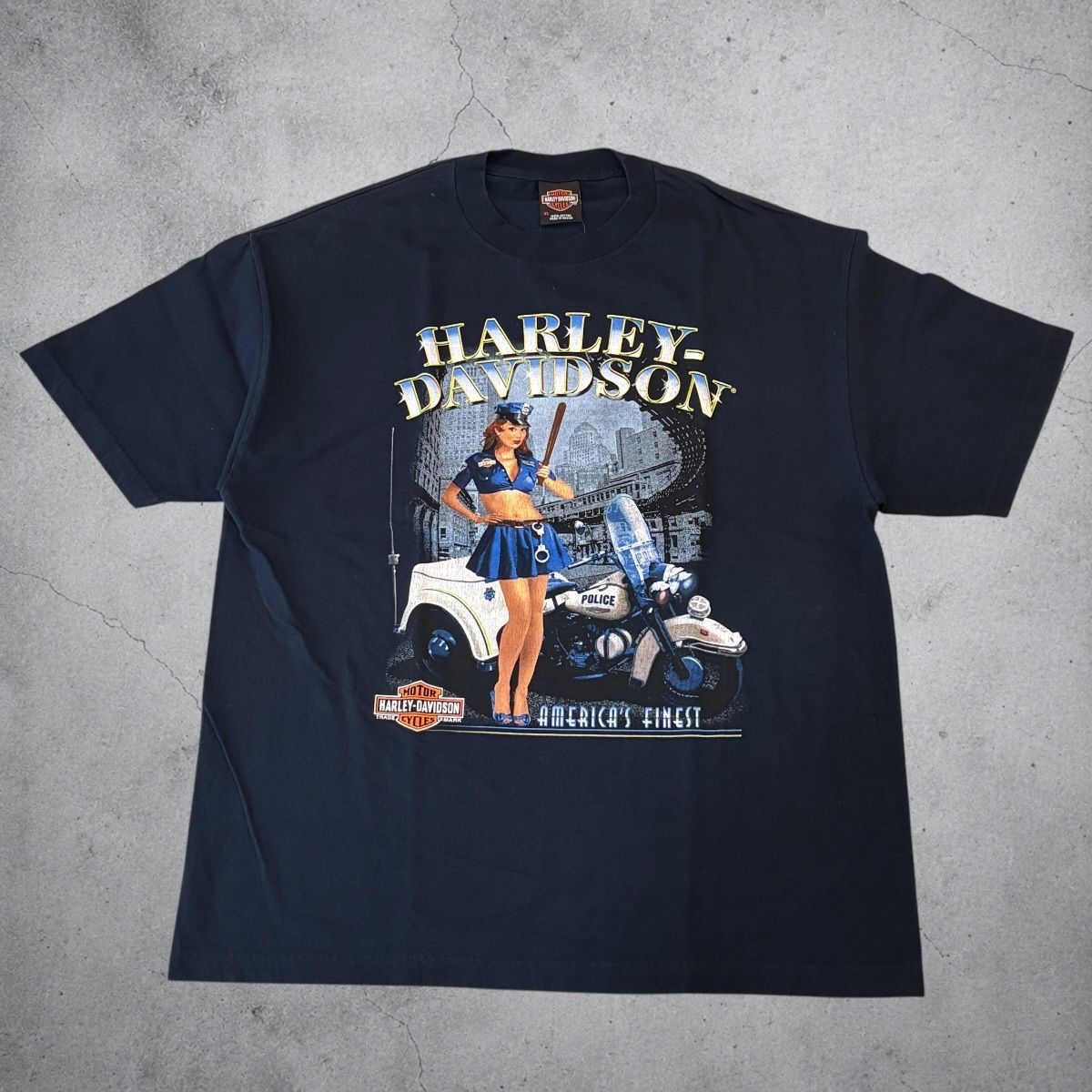 00s HALEY DAVIDSON S/S TEE ハーレーダビットソン 半袖Tシャツ XL 紺 Navy バイク POLICE 警官 古着