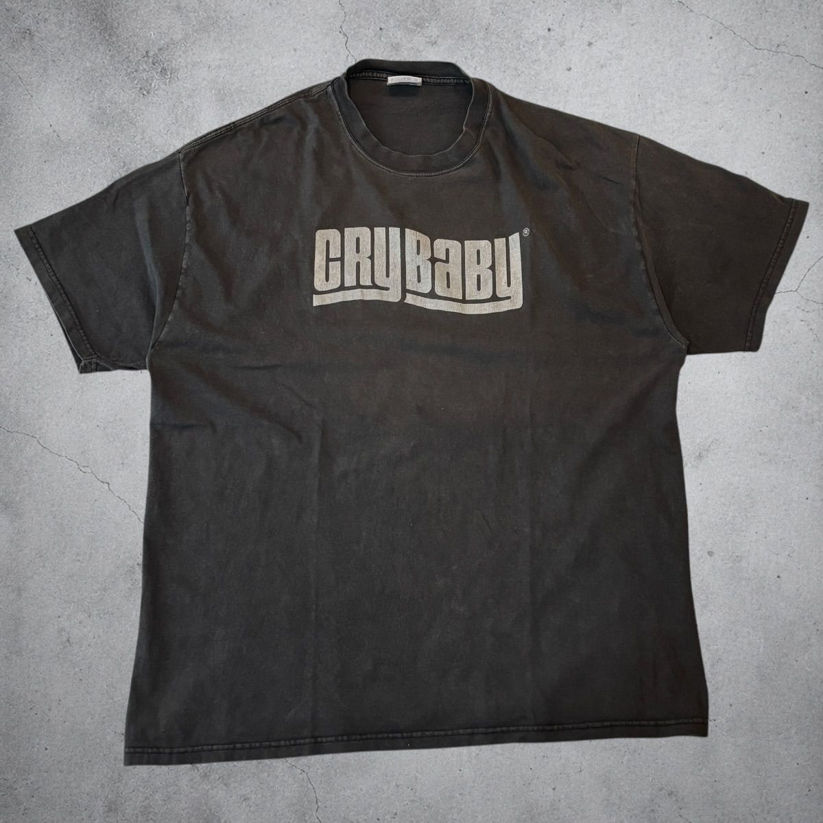 90s~00s CRY BABY S/S TEE クライベイビー 半袖Tシャツ XL charcoal 灰 Hanes BEEFY ジムダンロップ Jim Dunlop 企業物 古着