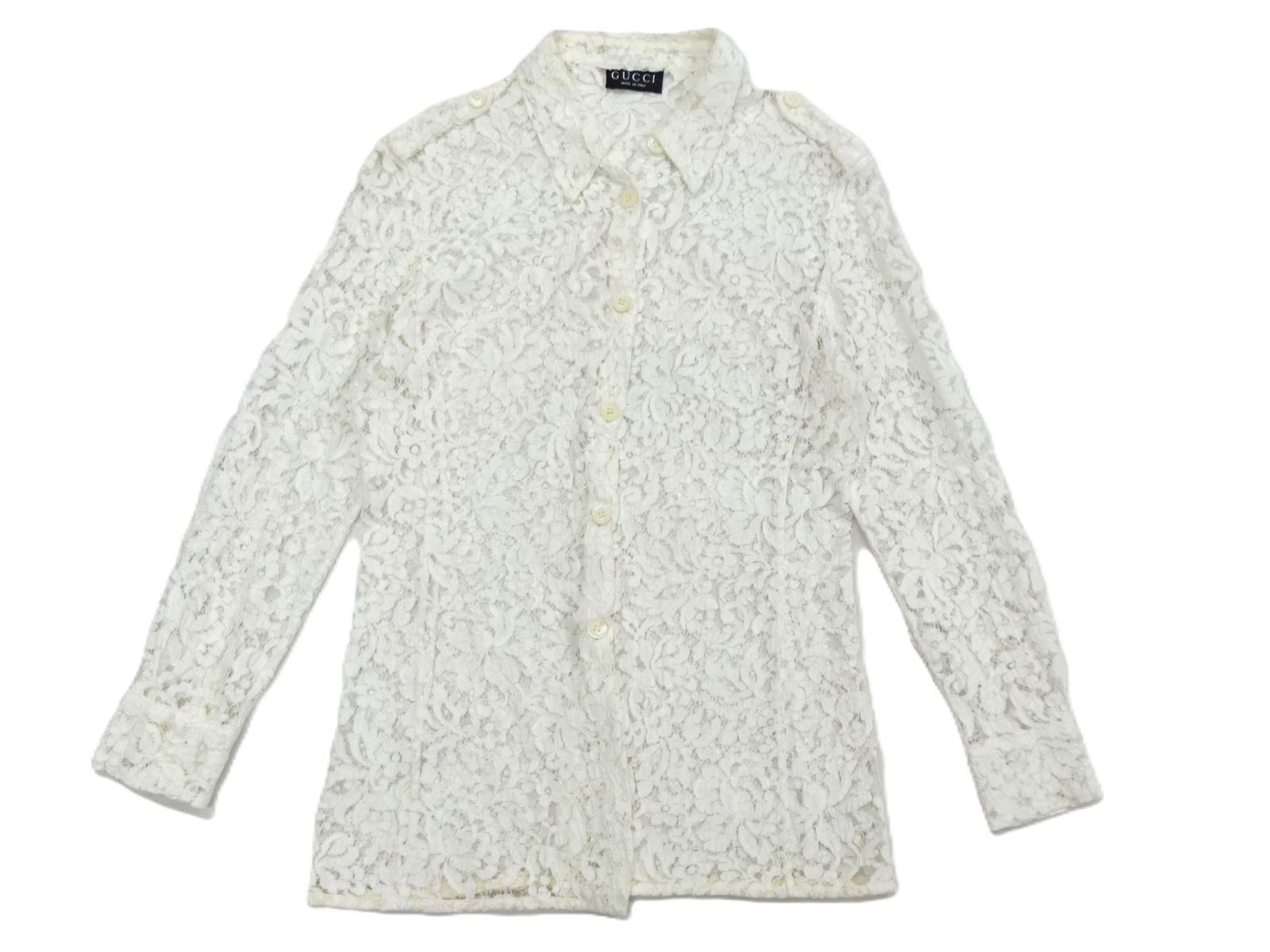 GUCCI グッチ トムフォード期 カットワーク レーズ シャツ ブラウス 40 シースルー 【ヴィンテージ】