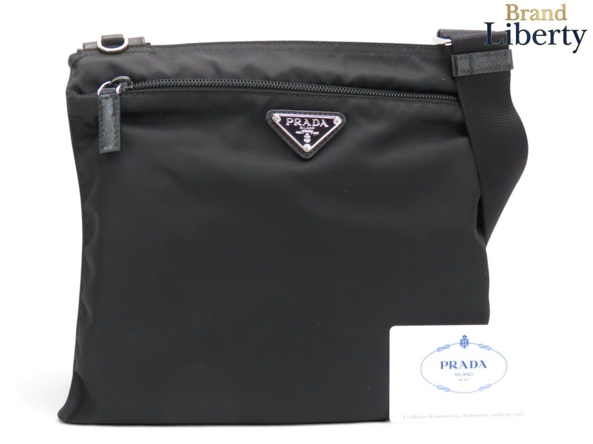 【美品】プラダ PRADA ナイロン 斜め掛けショルダーバッグ フラットメッセンジャーバッグ サコッシュ NERO ブラック ナイロン レザー 1BH978 47,988円