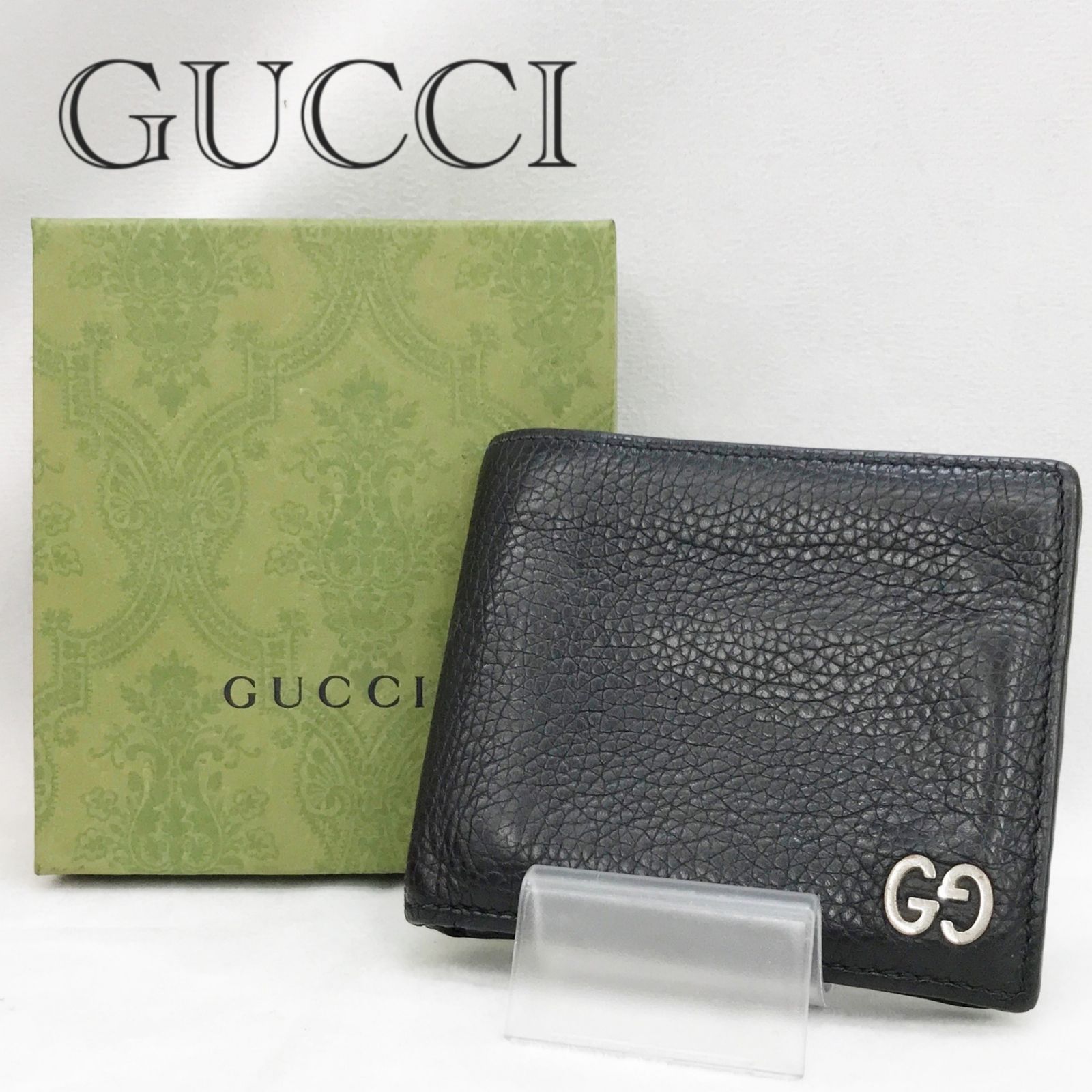 GUCCI グッチ 473922 493075 インターロッキングG 二つ折り レザー ウォレット ダブルG ブラック メンズ 財布 箱付き _233