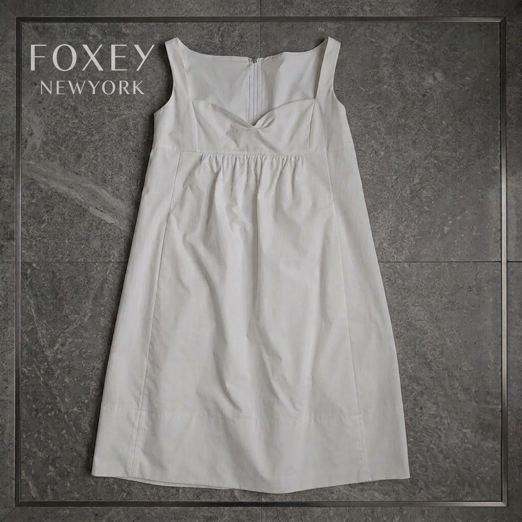 極美品 FOXEY NEW YORK フォクシーニューヨーク 希少サイズ42 ホイップワンピース ホワイト 白 バックリボン ゆったりサイズ