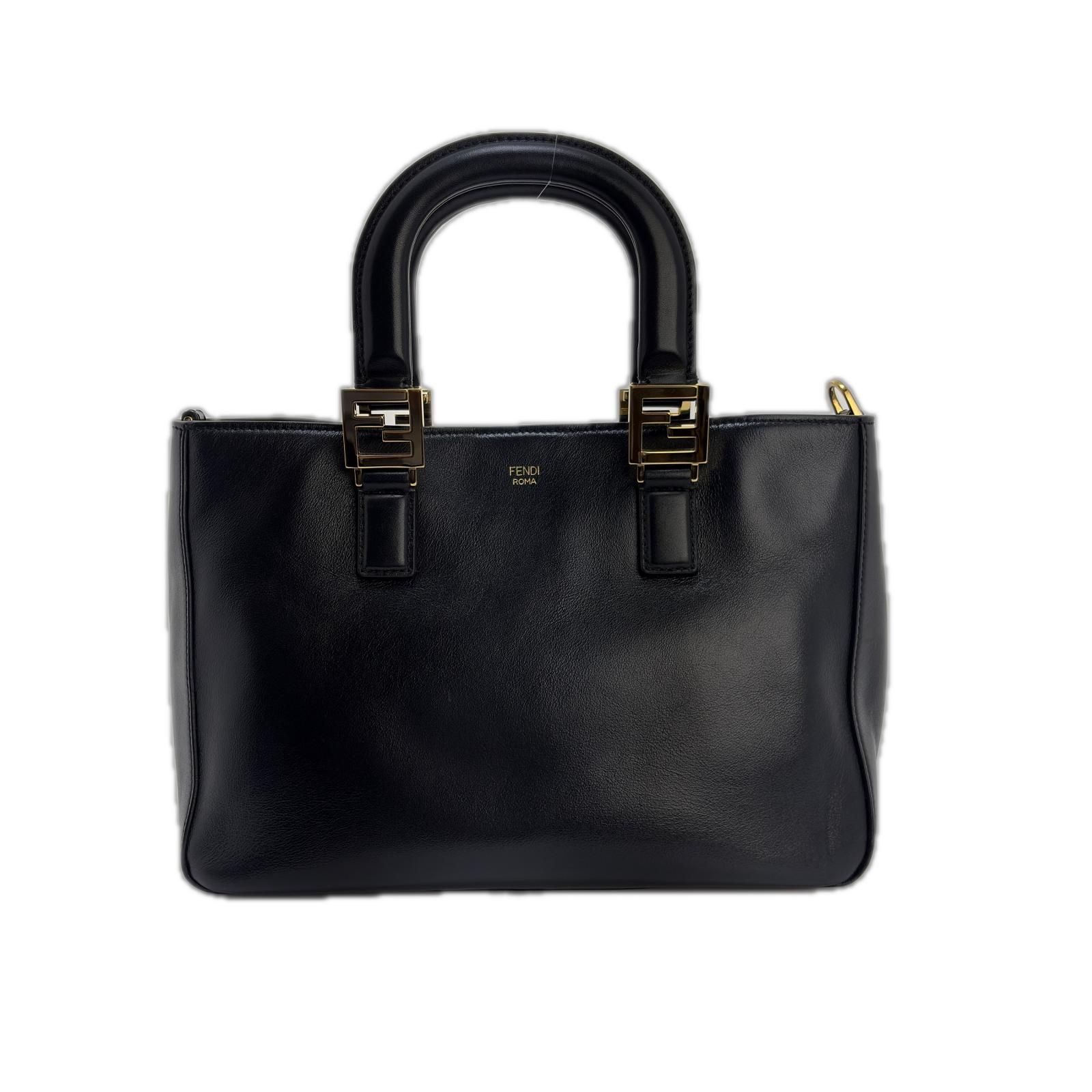 FENDI フェンディ FF 2WAYトートバッグ ブラック レザー 8BH367 ショルダーバッグ レザー レディース 【中古】【200】
