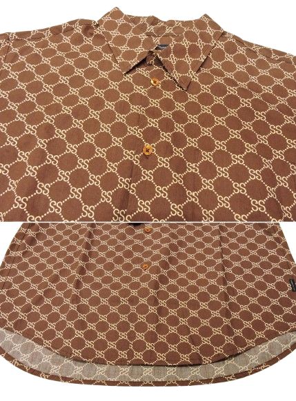 □STUSSY 90s SSリンク/モノグラムシャツ 長袖 サイズM ブラウン