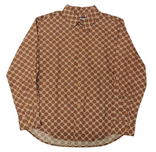 う*ん様 90s old stussy モノグラム ssリンク □STUSSY 90s SSリンク/モノグラムシャツ 長袖 サイズM ブラウン