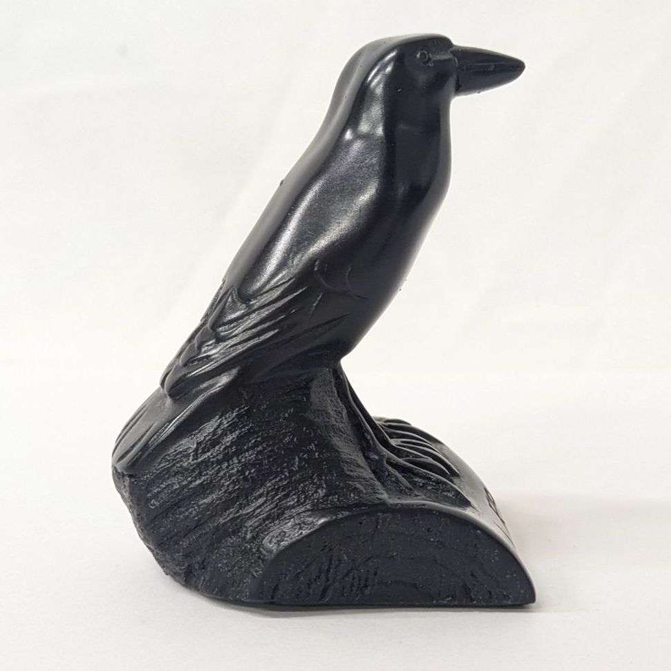 外観良好 那智黒石 八咫烏 置物 高さ8cm ヤタガラス 手磨き工芸品