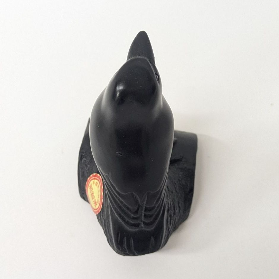 外観良好 那智黒石 八咫烏 置物 高さ8cm ヤタガラス 手磨き工芸品