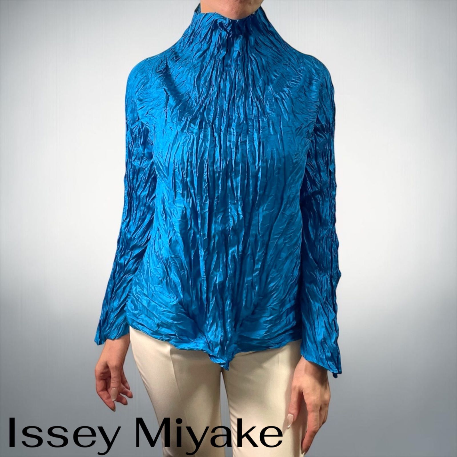 ISSEY MIYAKE プリーツ 長袖ブラウス ブルー