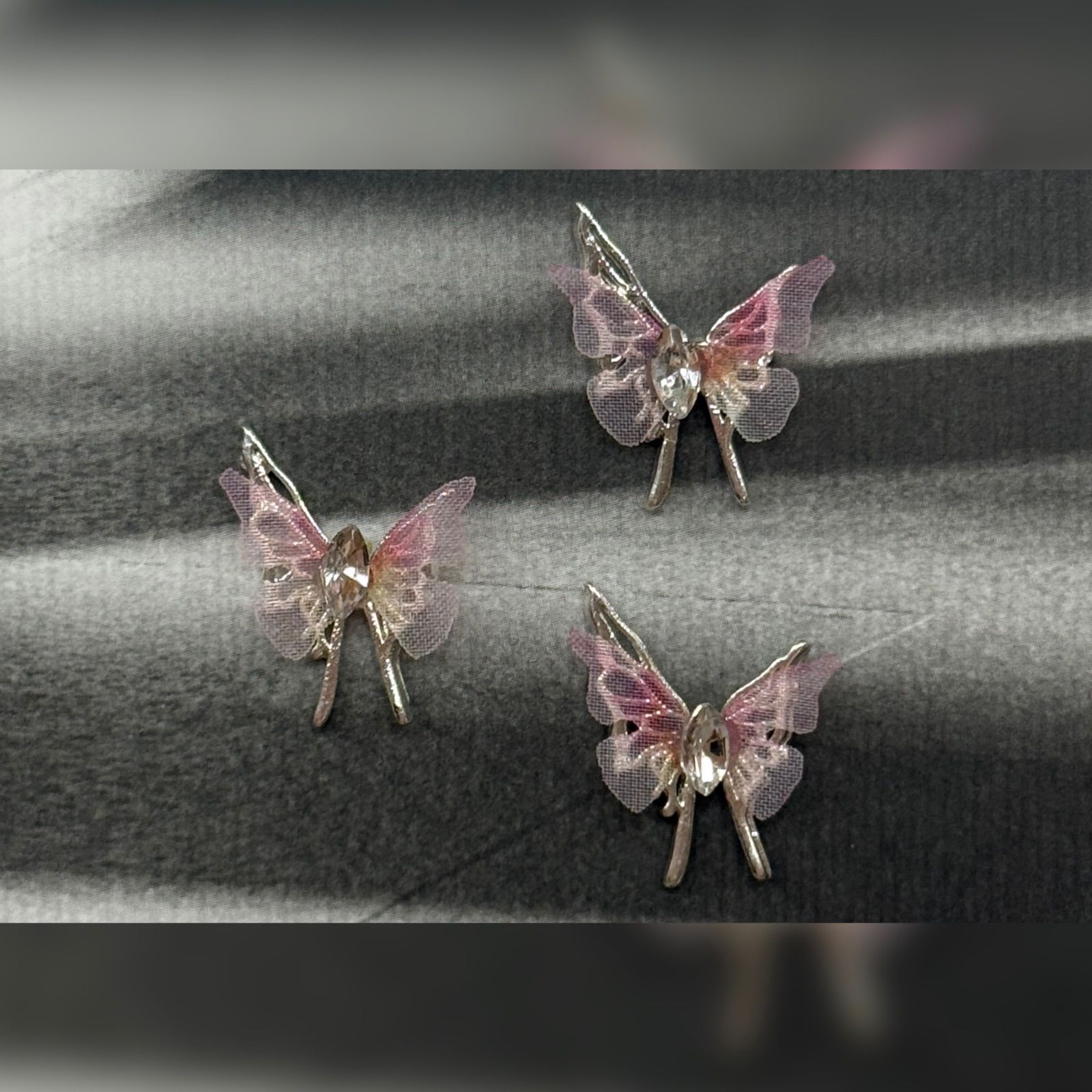 Y2K nail parts 3set ♡♡ butterfly crystal × tulle / Pink - メルカリ
