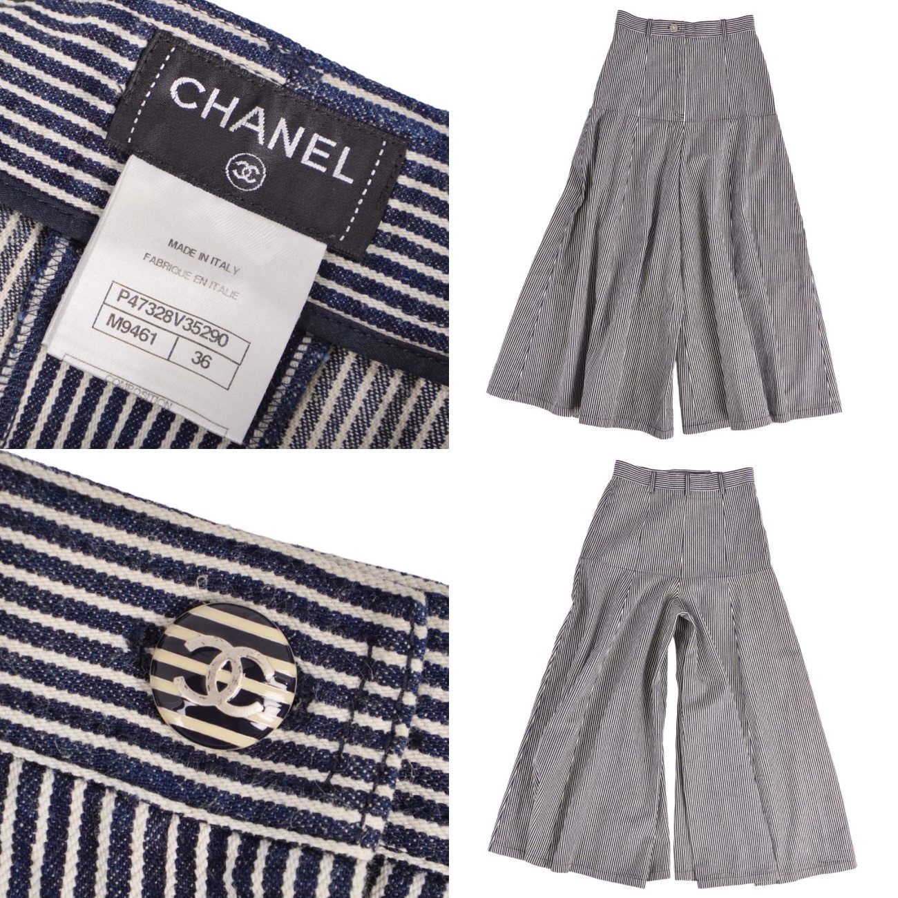 極美品 シャネル CHANEL パンツ P47328 デニムパンツ ワイドパンツ