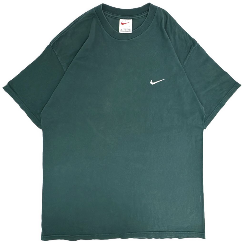90年代 USA製 NIKE ナイキ ワンポイントロゴＴシャツ スポーツ グリーン(メンズ L)中古 古着 Y5393