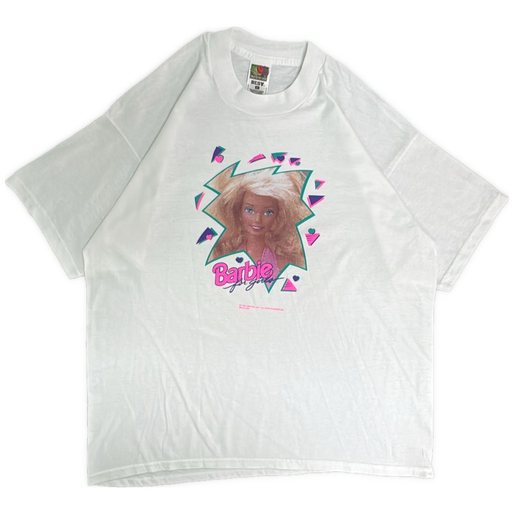 90年代 Barbie バービー 半袖Ｔシャツ キャラクター ホワイト(メンズ XL)中古 古着 Y5397