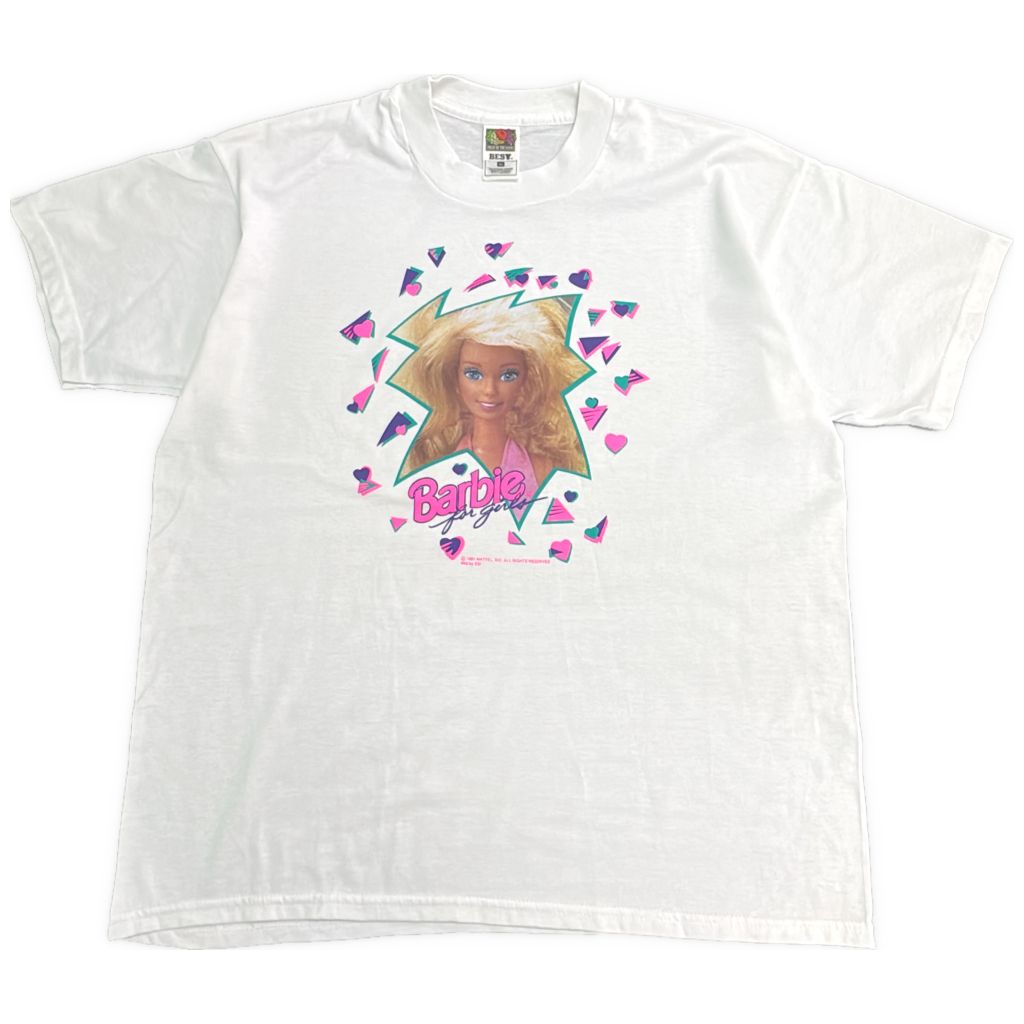 90年代 Barbie バービー Ｔシャツ キャラクター ホワイト(メンズ XL)中古 古着 Y5427