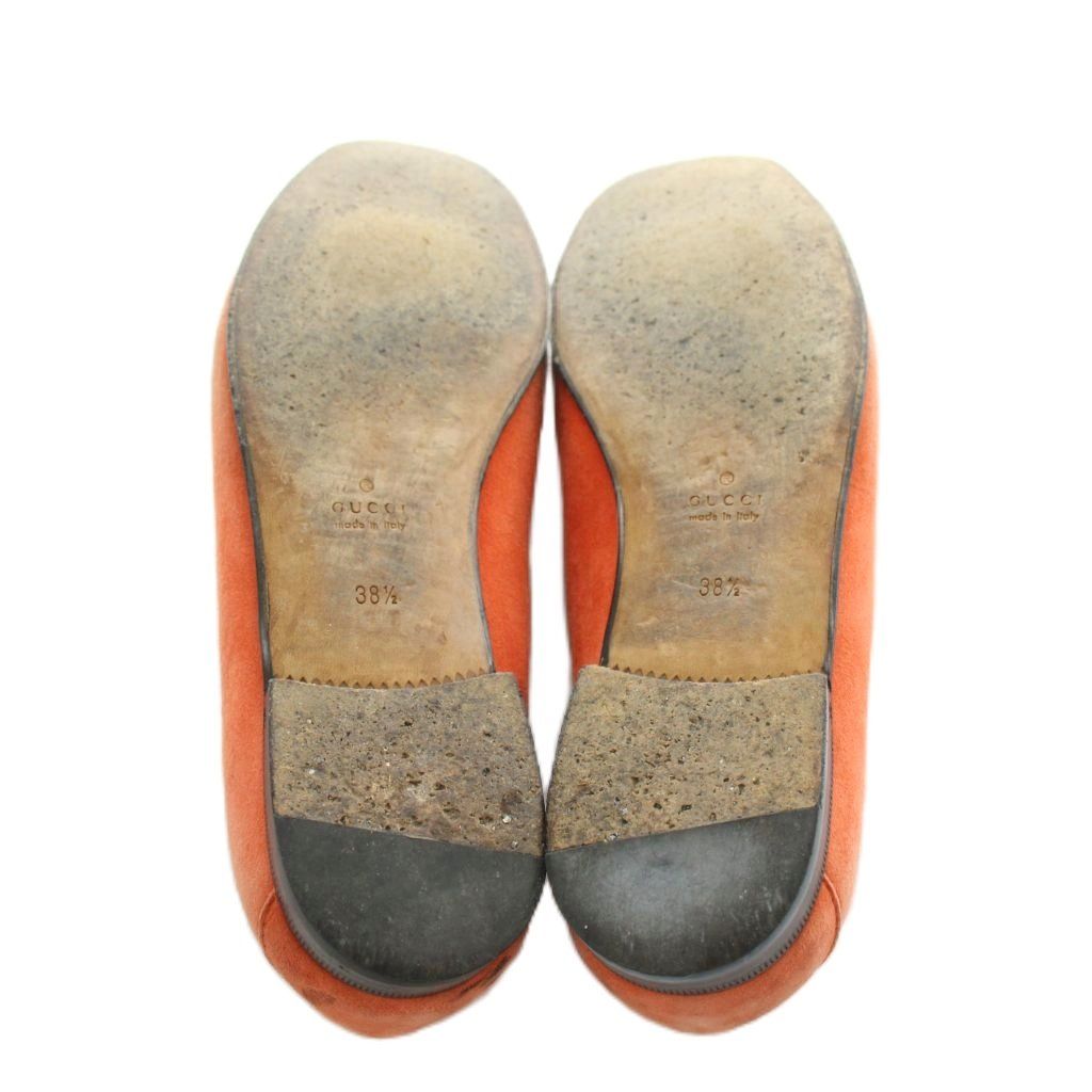 グッチ GUCCI ローファー モカシン スエード 38.5 オレンジ 351305