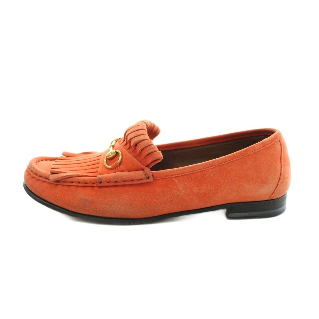 グッチ GUCCI ローファー モカシン スエード 38.5 オレンジ 351305