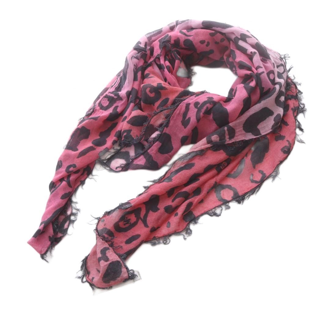 アレキサンダーマックイーン　　スカル柄 黒/ピンク アレキサンダーマックイーン ALEXANDER MCQUEEN ストール レオパード柄