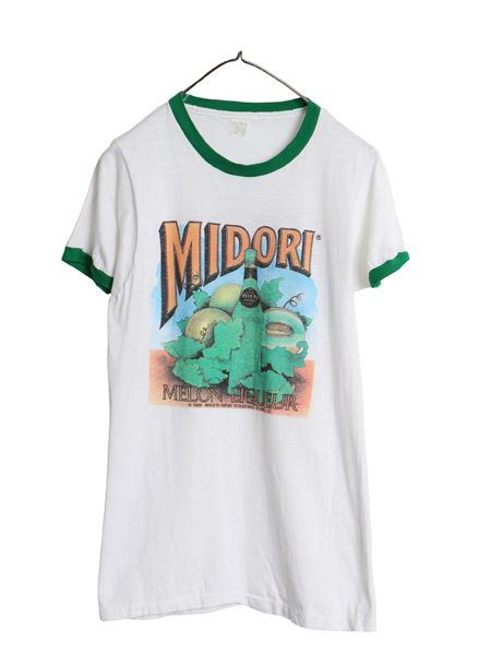 70s USA製 企業 サントリー 両面 イラスト プリント 半袖 リンガー Tシャツ メンズ レディース L 小さめM 程 ヴィンテージ グラフィック